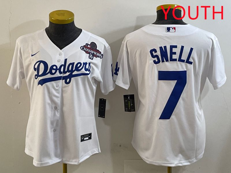 Youth Los Angeles Dodgers 7 Snell White Game 2025 Nike MLB Jersey style 2